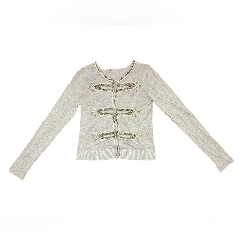 Vintage Gray Silver Beaded Embellished Military Cropped Cardigan Size Small $200 - Picture 1 of 11